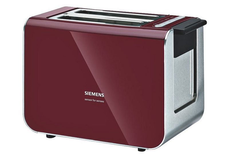 SIEMENS Toaster Sensor for Senses TT86104 2 kurze Schlitze für 2 Scheiben 860 W mit Quarzglasheizung rot