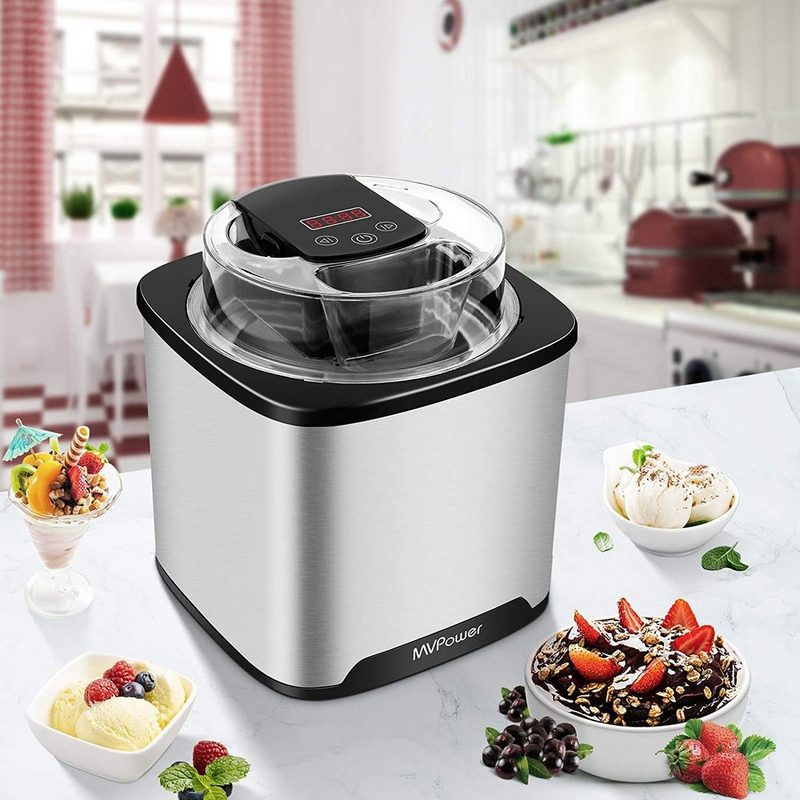 MVPower Eismaschine 200 l 1200 W 2L Speiseeisbereiter 12W mit Timer (5 bis 45 Min) LCD-Anzeige inkl. Rezeptheft für Eis Frozen Yoghurt und Sorbet Abnehmbar