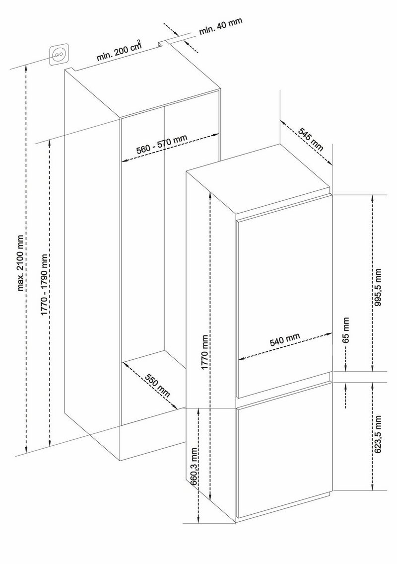 Sharp Einbaukühlgefrierkombination SJ-BE237E1X-EU 177 cm hoch 54 cm breit