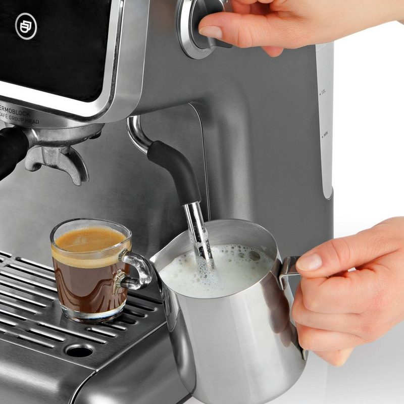 BEEM Siebträgermaschine Kaffeemaschine ESPRESSO-GRIND-PROFESSION Mahlwerk - 15 bar - Kegelmahlwerk Espresso 2 Thermoblöcke 30 Mahlgradeinstellungen schwenkbare Dampfdüse zwei Tassen gleichzeitig.