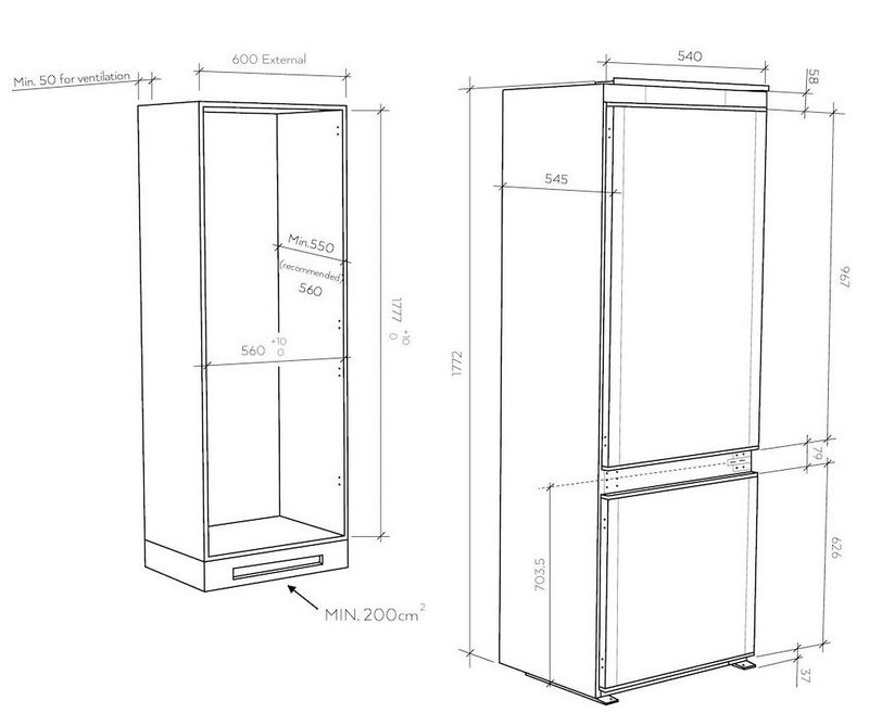 Candy Einbaukühlgefrierkombination CBL3518F 1772 cm hoch 54 cm breit