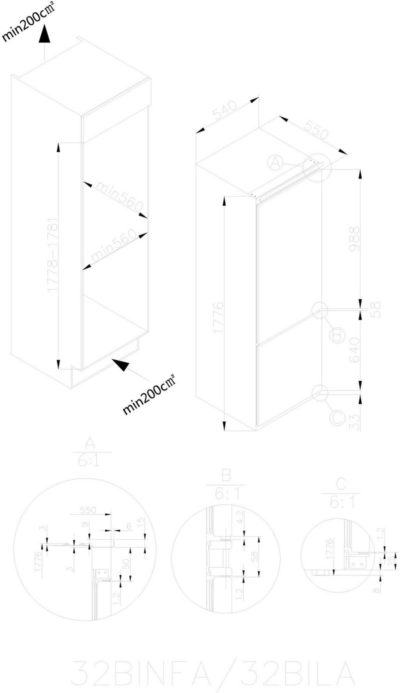 Amica Einbaukühlgefrierkombination EKGCS 387 950 1776 cm hoch 54 cm breit