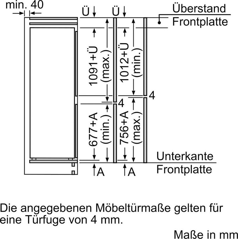 BOSCH Einbaukühlgefrierkombination 2 KIV86NSF0 1772 cm hoch 541 cm breit