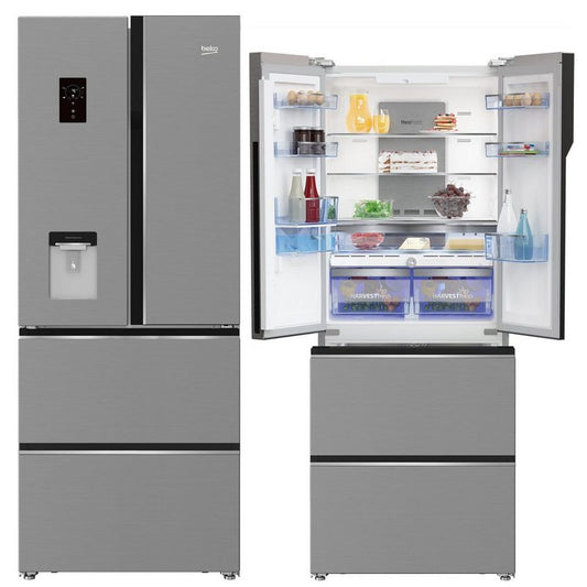 BEKO Kühlschrank GNE490E30DZXPN 192 cm hoch 76 cm breit No Frost HarvestFresh Wasserspender mit Slim Tank ProSmart Inverter Kompressor