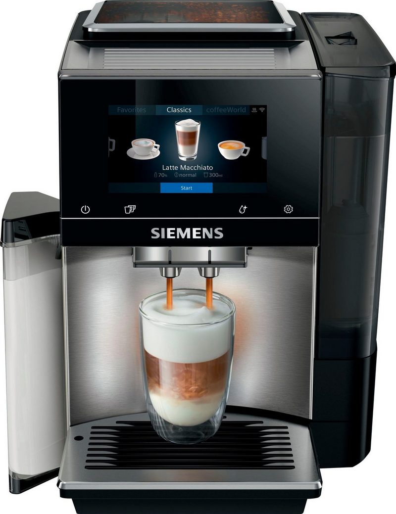 SIEMENS Kaffeevollautomat EQ.700 integral - TQ707D03 intuitives Full-Touch-Display speichern Sie bis zu 30 individuelle Kaffee-Favoriten automatische Milchsystem-Reinigung