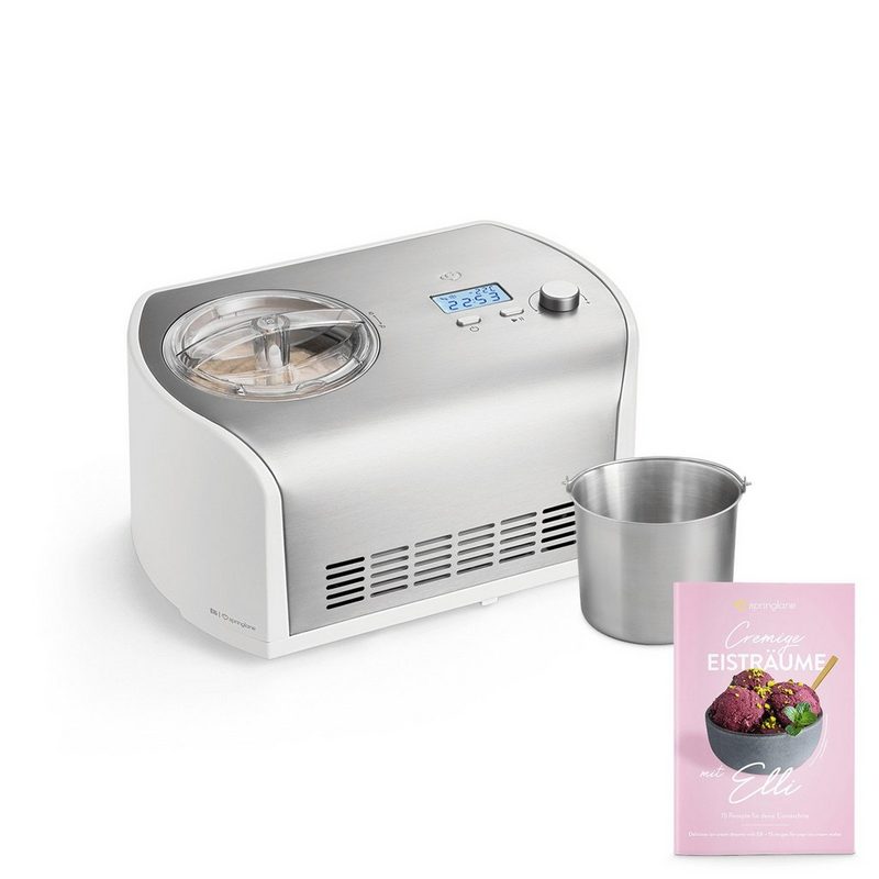 Springlane Eismaschine mit Kompressor inkl. Rezeptheft 1.2 l 135 W Elli + Zusatzbehälter Edelstahl