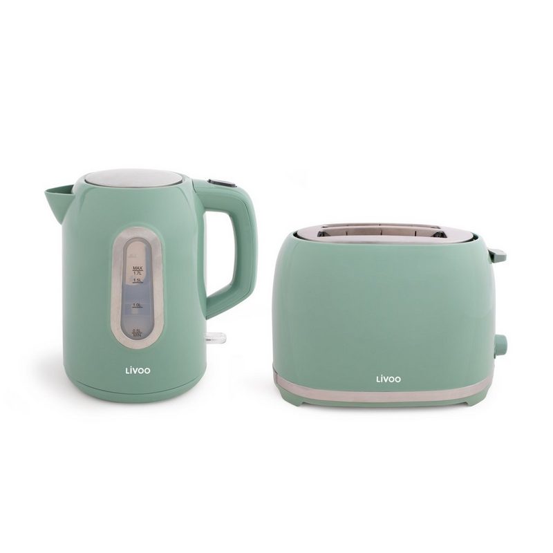 LIVOO Toaster LIVOO Frühstückset Toaster Wasserkocher Küchengeräte Set DOD160VS mint