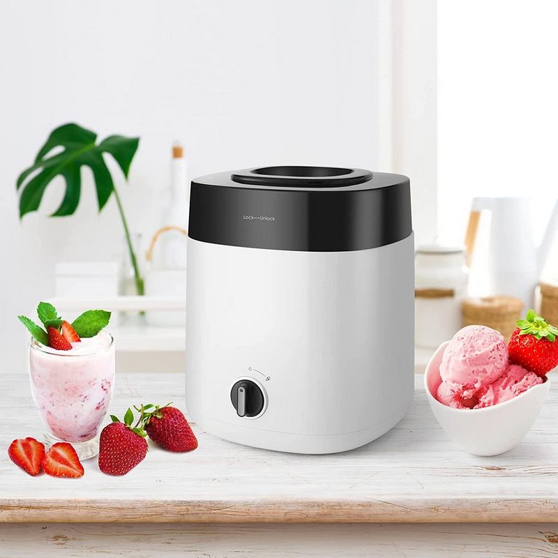 MVPower Eismaschine 200 l 1800 W fertiges Dessert in 15-25 Minuten Speiseeisbereiter aus Plastik 2L Eiscremebereiter Ein-Tasten-Bedienung 23*23*30 cm Einfaches Hinzufügen von Zutaten