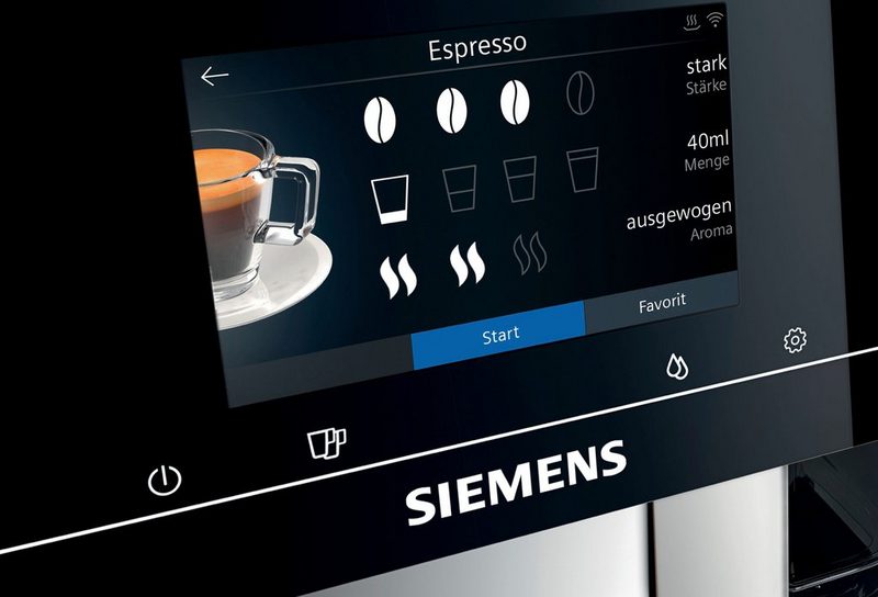 SIEMENS Kaffeevollautomat EQ.700 Inox silber metallic TP705D47 internationale Kaffeespezialitäten intuitives Full-Touch-Display speichern Sie bis zu 10 individuelle Kaffee-Favoriten automatische Milchsystem-Reinigung