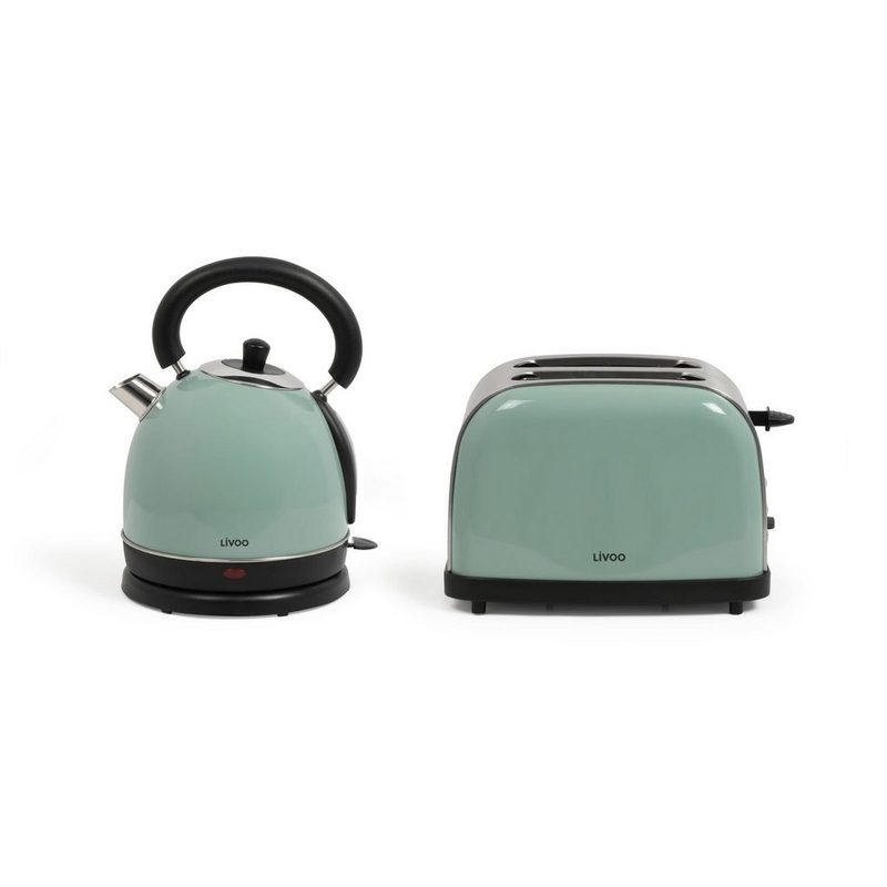 LIVOO Toaster LIVOO Vintage-Frühstücks-Set Toaster Wasserkocher 1800W DOD136VE mint