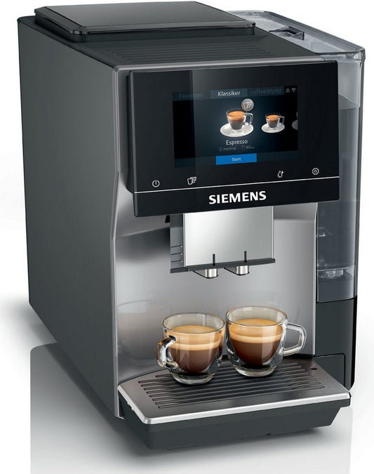 SIEMENS Kaffeevollautomat EQ.700 classic TP705D01 intuitives Full-Touch-Display bis zu 10 individuelle Kaffee-Favoriten automatische Milchsystem-Reinigung grau