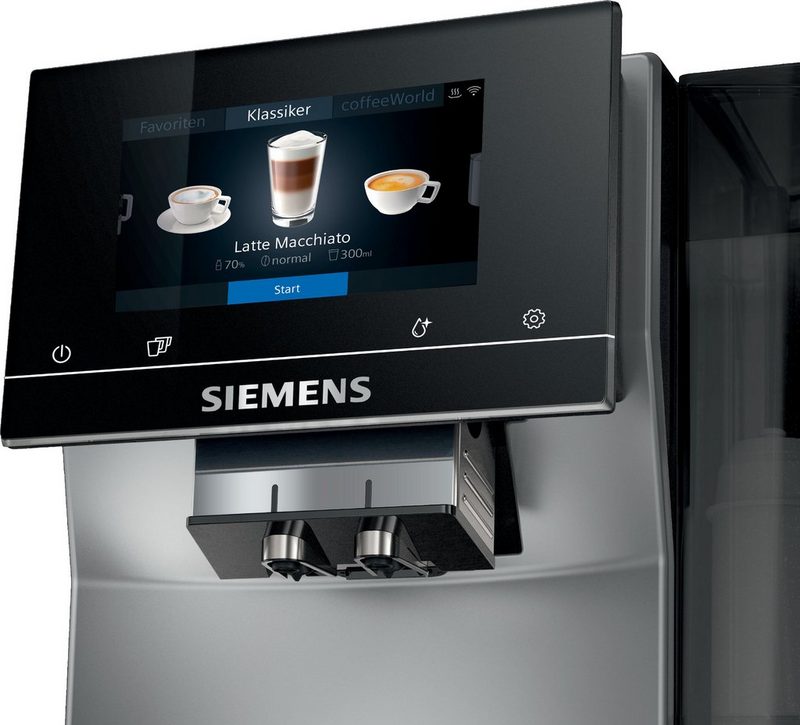 SIEMENS Kaffeevollautomat EQ.700 classic TP705D01 intuitives Full-Touch-Display bis zu 10 individuelle Kaffee-Favoriten automatische Milchsystem-Reinigung grau