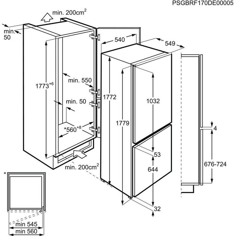 AEG Einbaukühlgefrierkombination SCE618F3LS 1772 cm hoch 548 cm breit