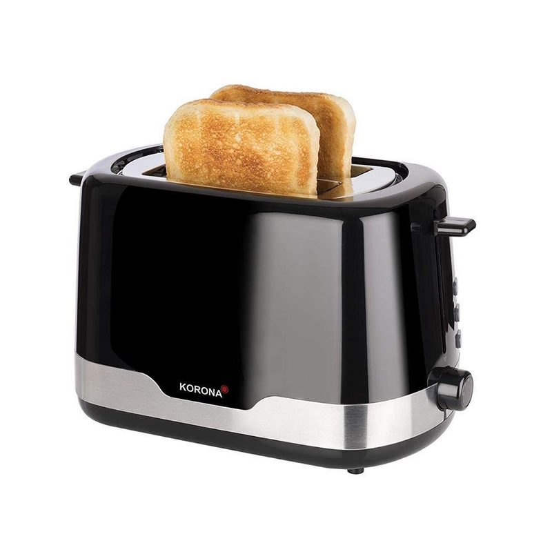 KORONA Toaster Frühstücksset / Küchenset schwarz/Edelstahl 2-Scheiben-Toaster Auftaufunktion Brötchenaufsatz 17 L / 2200 W Wasserkocher 12 Tassen Filter Kaffeemaschine