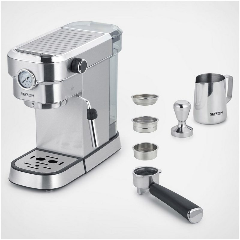 Severin Espressomaschine KA 5995 1.1l Kaffeekanne Für gemahlenen Kaffee oder ESE-Pads Inklusive Siebträger mit 3 Einsätzen und Edelstahlkännchen