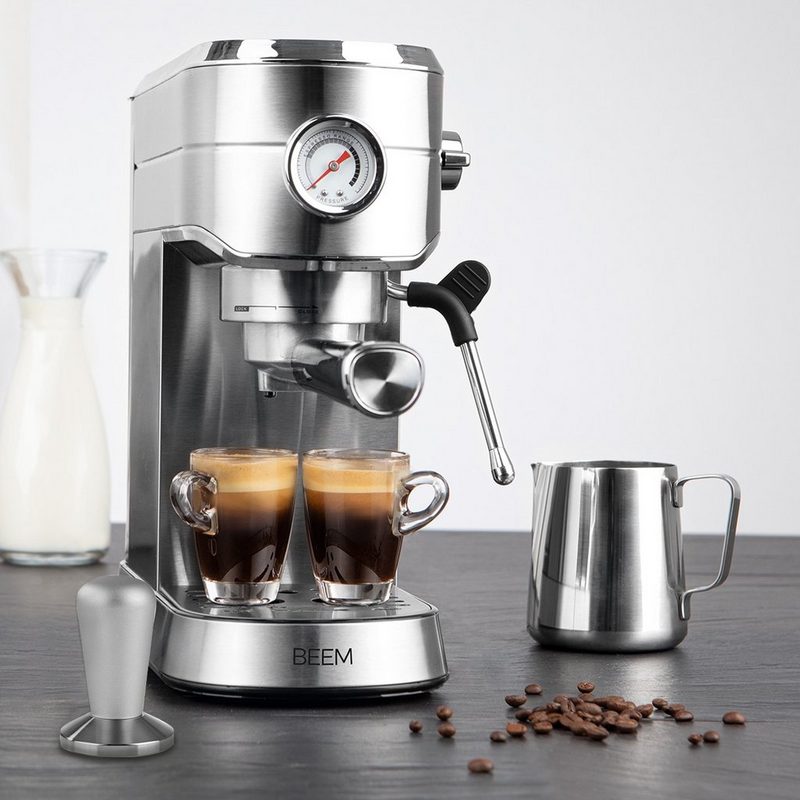 BEEM Siebträgermaschine ESPRESSO-ULTIMATE BARISTA-SET - XL - Espresso-Siebträgermaschine (20 bar) - Milchkännchen & Coffee-Tamper