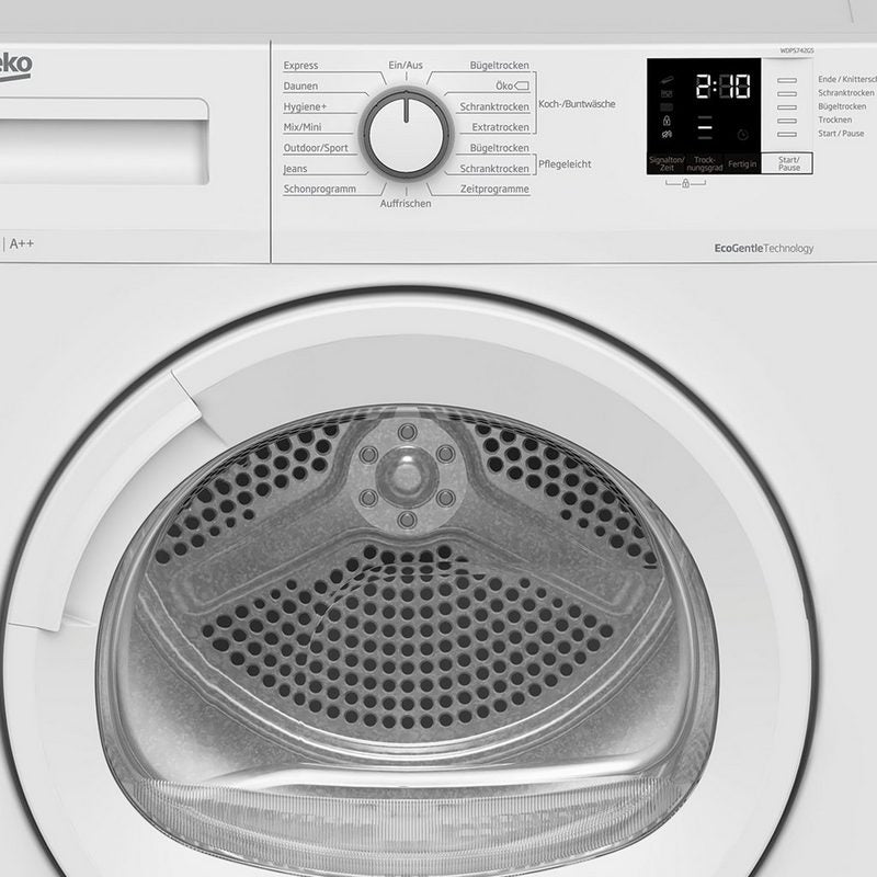 BEKO Kondenstrockner WDPS742GS Kondenstrockner mit Wärmepumpentechnologie 7 kg Startzeitvorwahl bedienfreundliche Multifunktionsdisplay Restzeitanzeige 15 verschiedenen Trocknungsprogramme