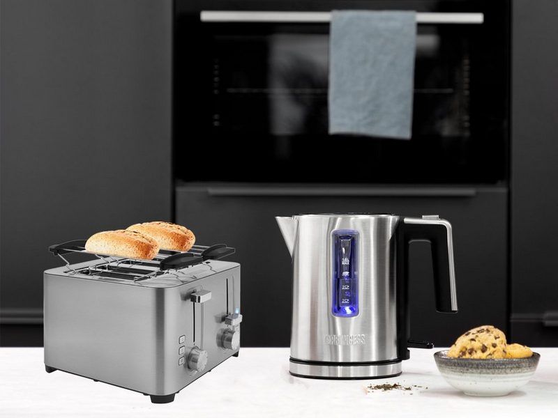 PRINCESS Toaster 4 kurze Schlitze 1500 W Frühstück-SET 4er Toster Toastmaschine & 1 Liter Wasserkocher klein ohne Kabel