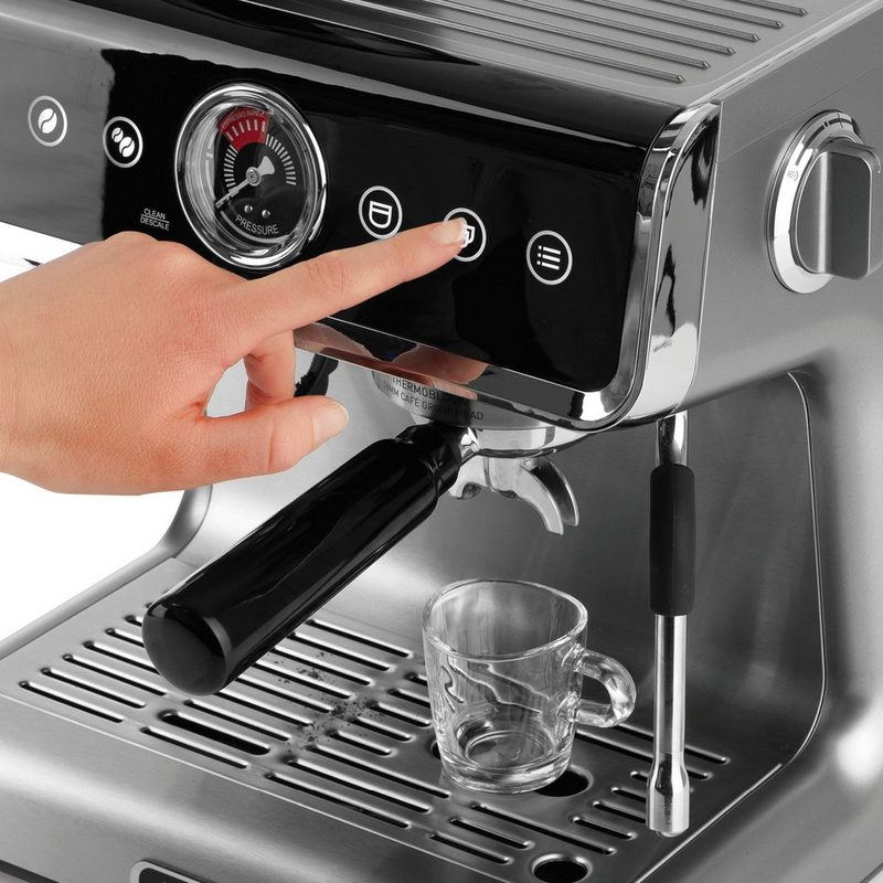 BEEM Siebträgermaschine Kaffeemaschine ESPRESSO-GRIND-PROFESSION Mahlwerk - 15 bar - Kegelmahlwerk Espresso 2 Thermoblöcke 30 Mahlgradeinstellungen schwenkbare Dampfdüse zwei Tassen gleichzeitig.