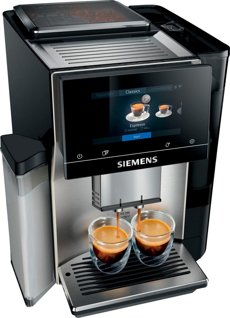 SIEMENS Kaffeevollautomat EQ.700 integral - TQ707D03 intuitives Full-Touch-Display speichern Sie bis zu 30 individuelle Kaffee-Favoriten automatische Milchsystem-Reinigung