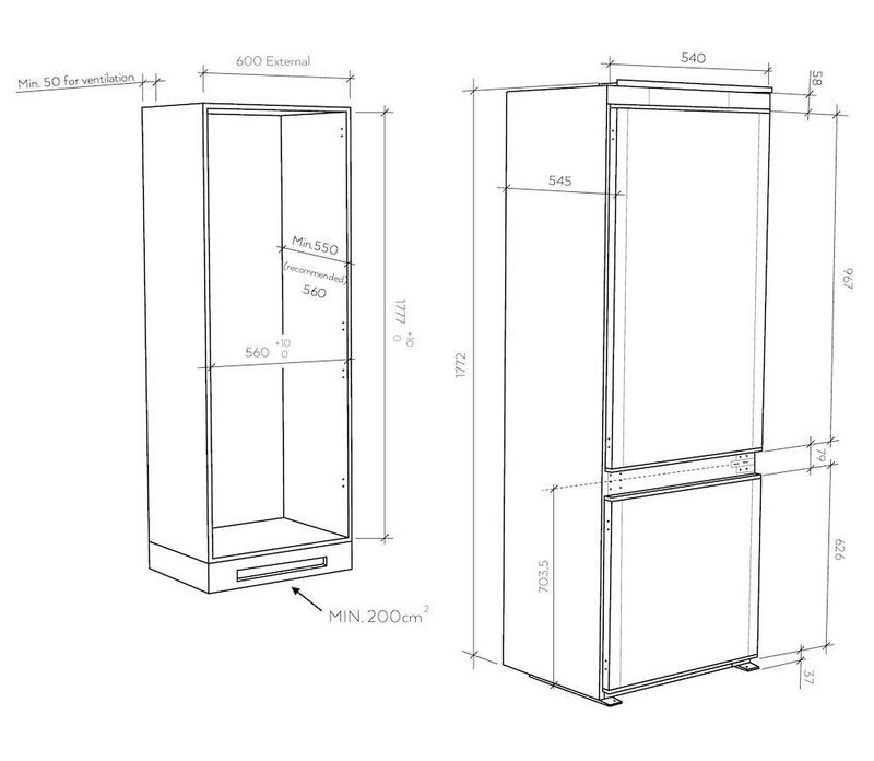 Candy Einbaukühlgefrierkombination CBL3518EVW 1772 cm hoch 54 cm breit