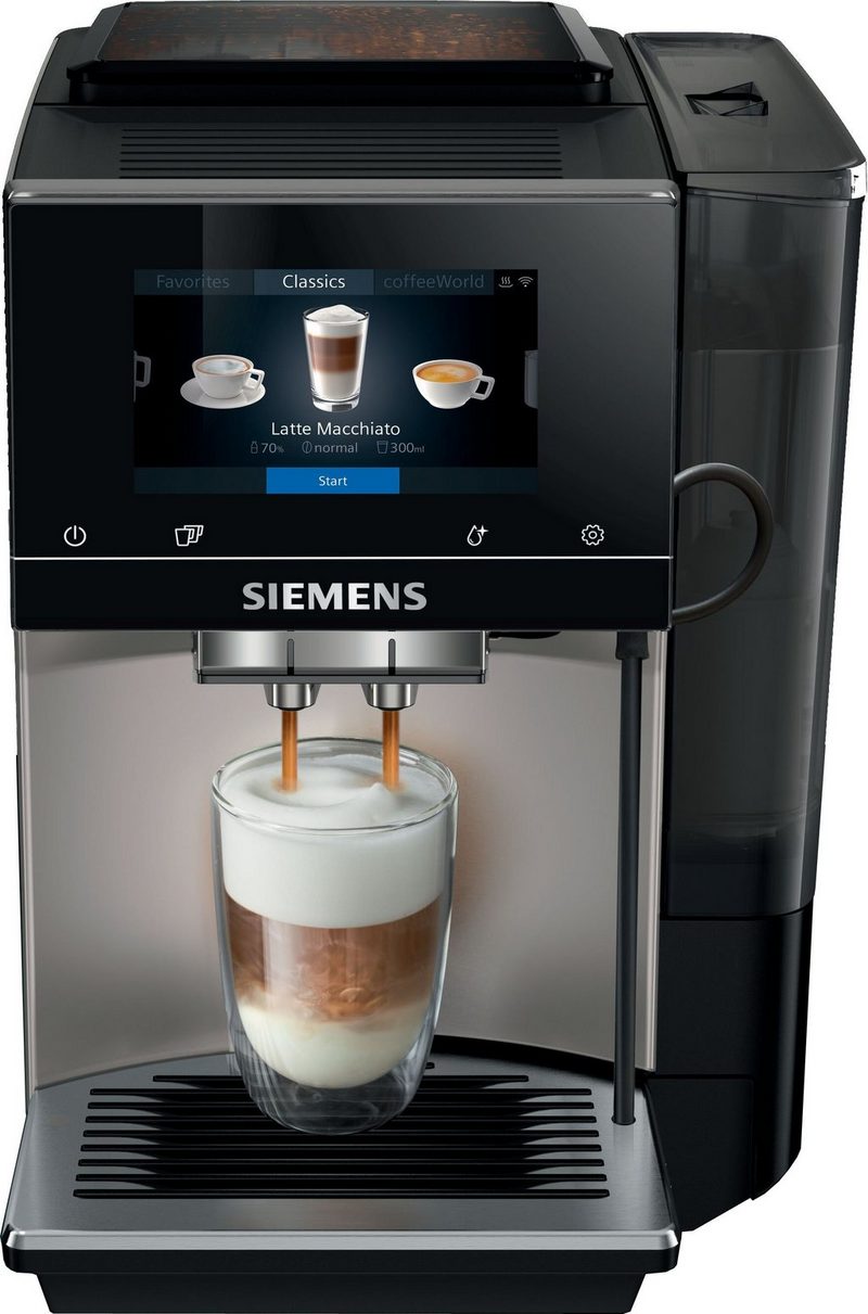 SIEMENS Kaffeevollautomat EQ.700 classic TP705D01 intuitives Full-Touch-Display bis zu 10 individuelle Kaffee-Favoriten automatische Milchsystem-Reinigung grau