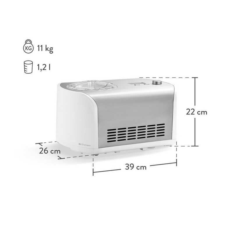 Springlane Eismaschine mit Kompressor inkl. Rezeptheft 1.2 l 135 W Elli + Zusatzbehälter Edelstahl