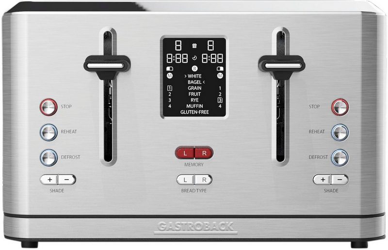 Gastroback Toaster 42396 Design Toaster Digital 4S 4 kurze Schlitze für 4 Scheiben 950 W