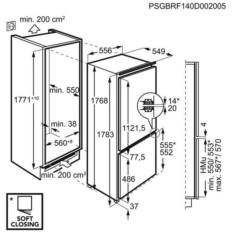 AEG Einbaukühlgefrierkombination SCE818E9ZC 176.9 cm hoch 55.6 cm breit