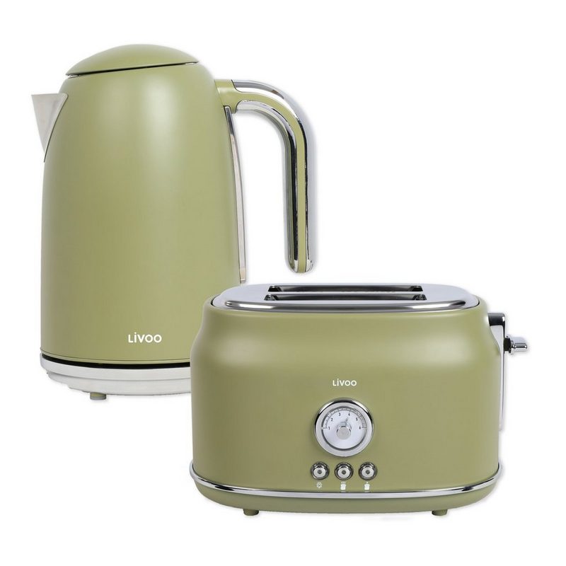 bmf-versand Toaster Toaster Wasserkocher im Set kabellos 360° Frühstücks-Set Retro grün