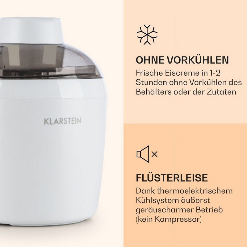 Klarstein Eismaschine Schneeflöckchen Eiscremebereiter thermoelektrisch 700ml leise weiß 0.7 l 90 W