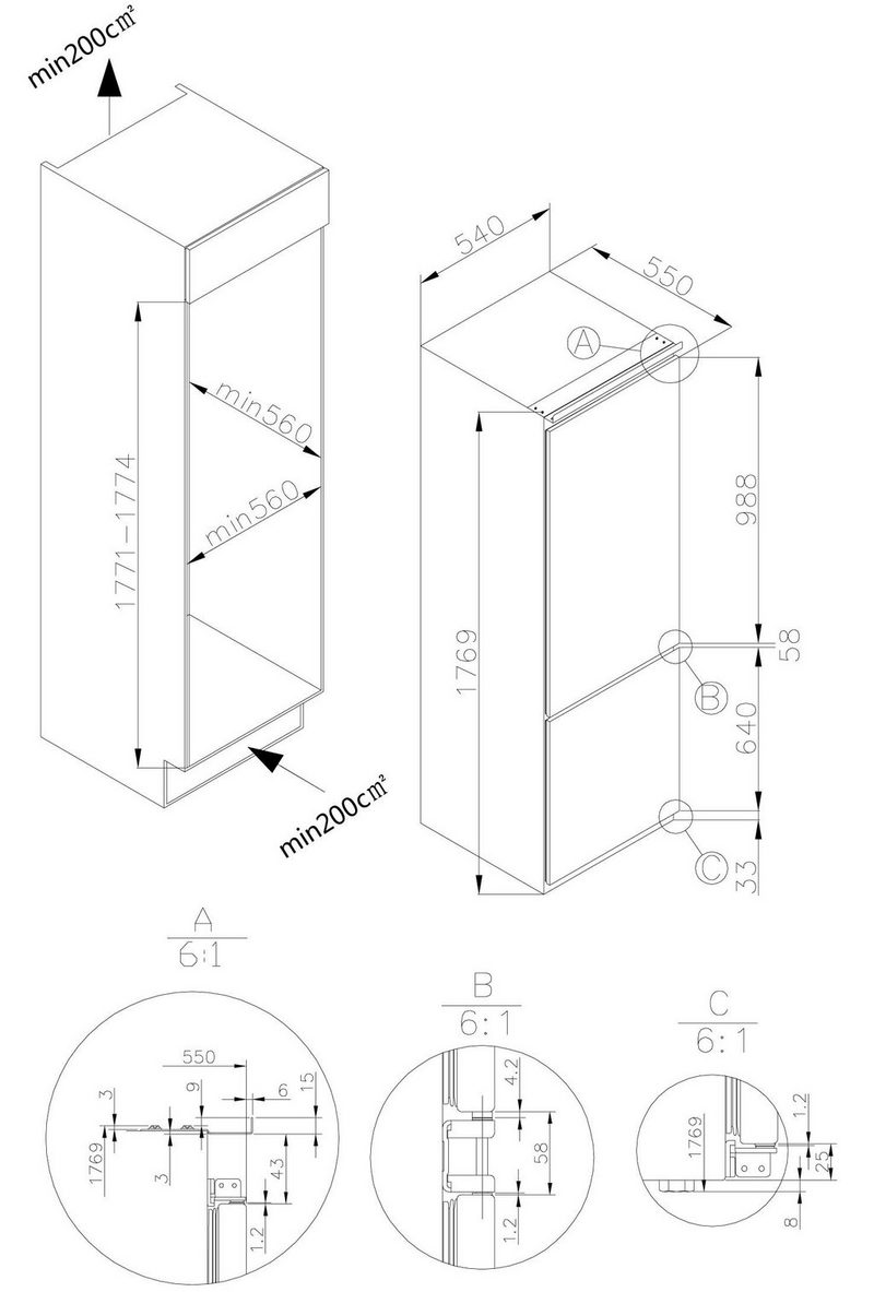 Amica Einbaukühlgefrierkombination BK3185.4NFVCAA / EKGCS 387 930 1769 cm hoch 56 cm breit