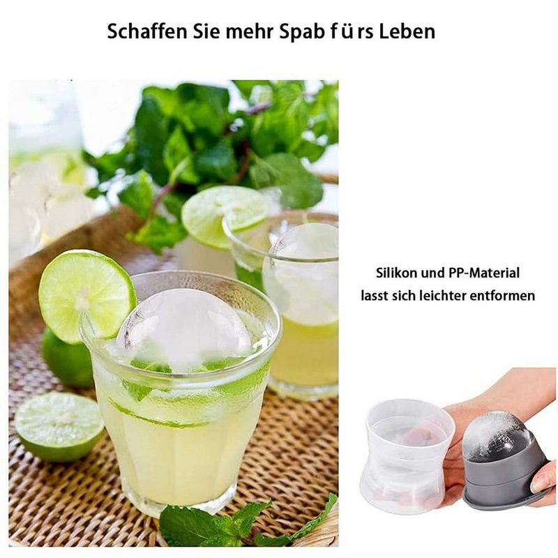 BEARSU Eismaschine 2 Stück Eiskugelform BPA-frei 6 cm Durchmesser Silikon-Eiskugelbereiter mit großen Eiskugeln Eiswürfelform Eiskugelform für Whisky Cocktail Bier