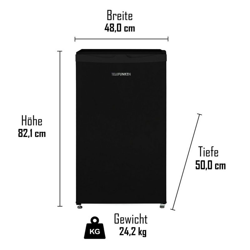 Telefunken Table Top Kühlschrank CF-31-121-B 82.1 cm hoch 48 cm breit 90 L Kühlteil / Türanschlag wechselbar / Höhenverstellbare Füße