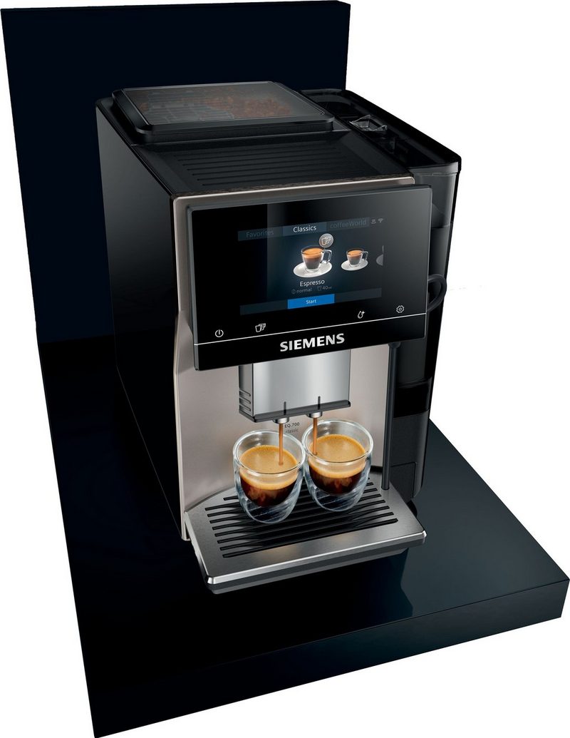 SIEMENS Kaffeevollautomat EQ.700 classic TP705D01 intuitives Full-Touch-Display bis zu 10 individuelle Kaffee-Favoriten automatische Milchsystem-Reinigung grau