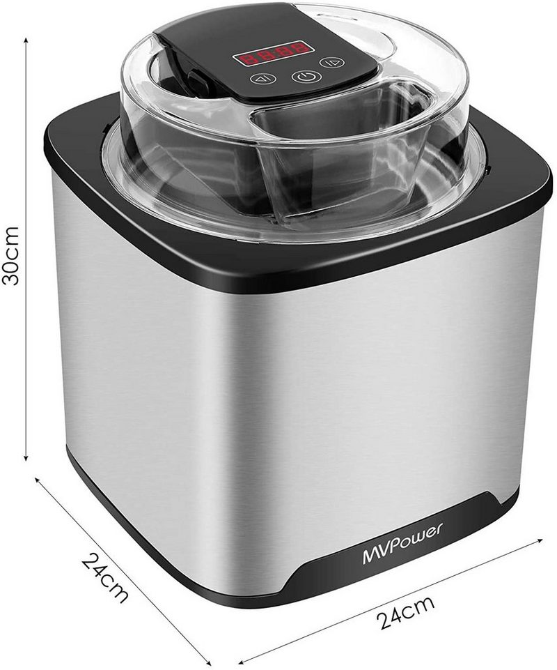 MVPower Eismaschine 200 l 1200 W 2L Speiseeisbereiter 12W mit Timer (5 bis 45 Min) LCD-Anzeige inkl. Rezeptheft für Eis Frozen Yoghurt und Sorbet Abnehmbar