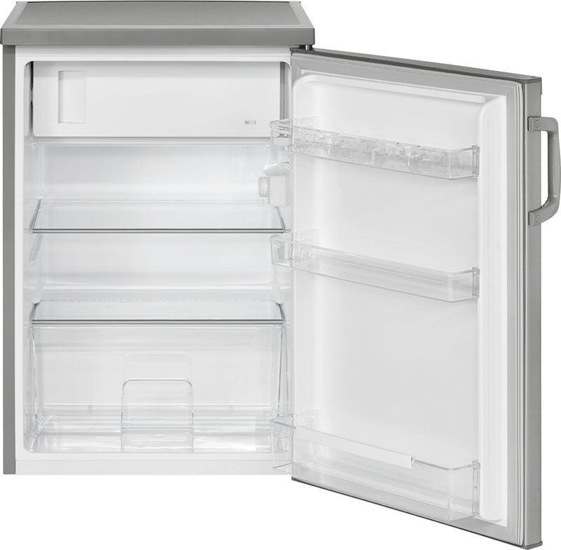 BOMANN Kühlschrank KS 2194.1 inox 84.5 cm hoch 56.0 cm breit Kühl-Gefrierschrank 107 Liter Kühlen / 13 Liter Gefrieren freistehend und klein für Küche/Camping/Büro Standkühlschrank für Getränke