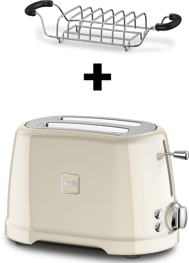 NOVIS Toaster T2 cream VDE SET 2 kurze Schlitze 900 W mit Brötchenwärmer