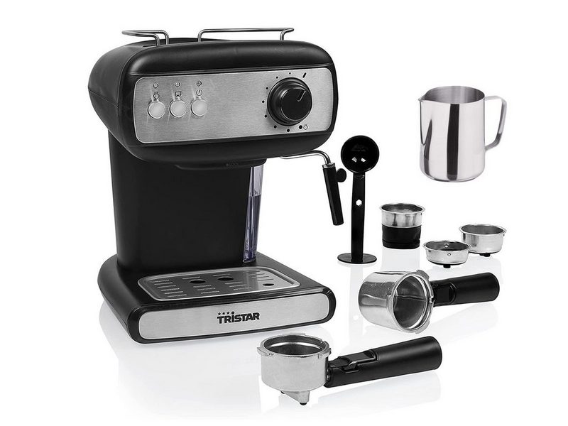 Tristar Espressomaschine italienische Siebdruck Kaffee & Siebträger-Maschine mit Milchaufschäumer für Latte Macchiato & Cappuccino 2in1 auch für Kapseln geeignet