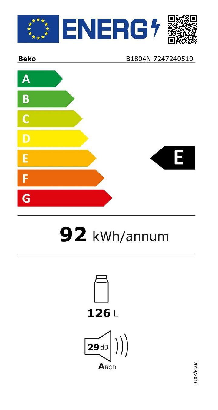 BEKO Kühlschrank 126 L Eierablage Gemüsefach Sicherheitsglas EEK: E B1804N