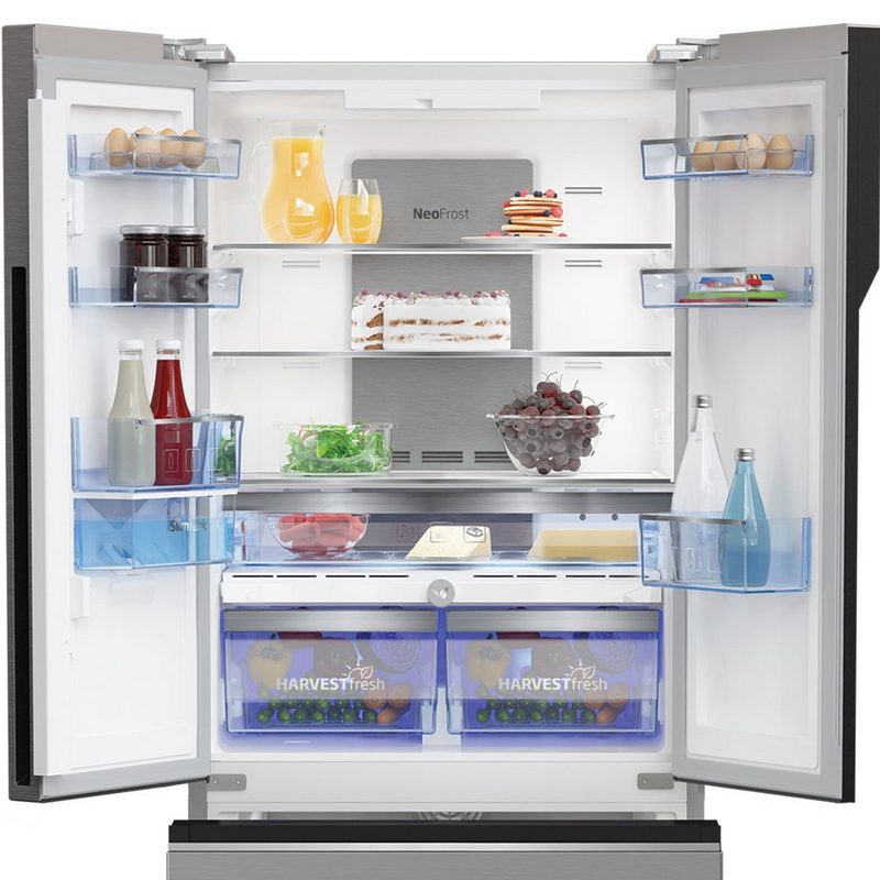 BEKO Kühlschrank GNE490E30DZXPN 192 cm hoch 76 cm breit No Frost HarvestFresh Wasserspender mit Slim Tank ProSmart Inverter Kompressor