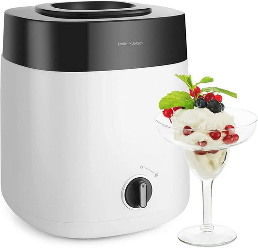 MVPower Eismaschine 200 l 1800 W fertiges Dessert in 15-25 Minuten Speiseeisbereiter aus Plastik 2L Eiscremebereiter Ein-Tasten-Bedienung 23*23*30 cm Einfaches Hinzufügen von Zutaten