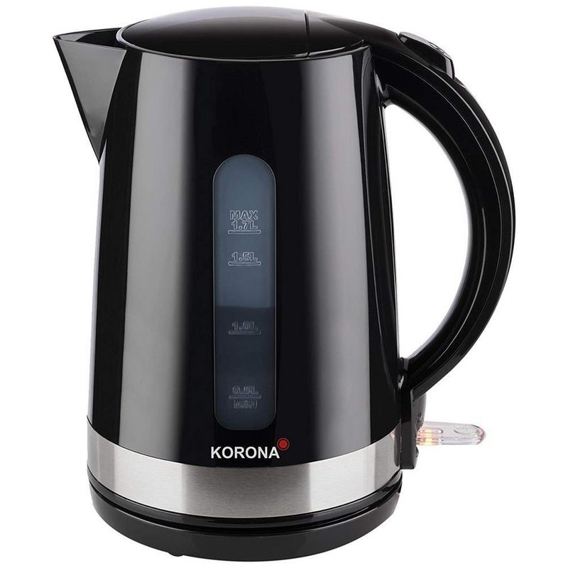 KORONA Toaster Frühstücksset / Küchenset schwarz/Edelstahl 2-Scheiben-Toaster Auftaufunktion Brötchenaufsatz 17 L / 2200 W Wasserkocher 12 Tassen Filter Kaffeemaschine