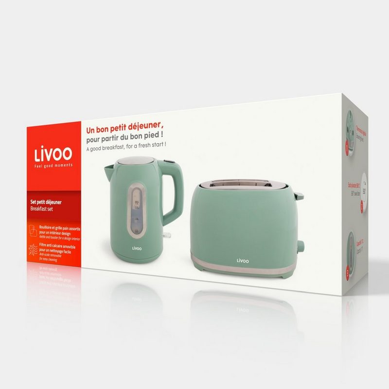 LIVOO Toaster LIVOO Frühstückset Toaster Wasserkocher Küchengeräte Set DOD160VS mint