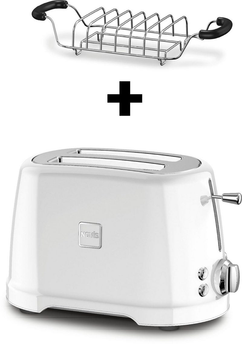 NOVIS Toaster T2 weiss SET 2 kurze Schlitze 900 W mit Brötchenwärmer