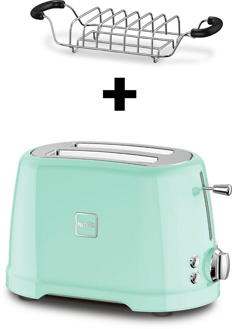 NOVIS Toaster T2 2 kurze Schlitze 900 W Set mit Brötchenwärmer neomint