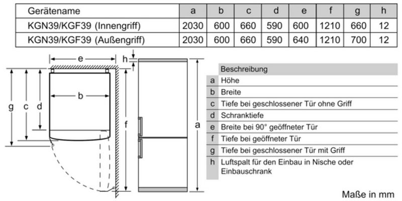 BOSCH Kühl-/Gefrierkombination KGF39PIDP 203 cm hoch 60 cm breit EasyAccess Shelf / SuperGefrieren / Perfect Fit / VitaFresh pro