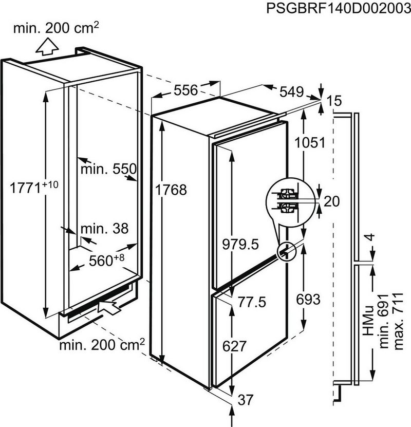 AEG Einbaukühlgefrierkombination S18E5T 1769 cm hoch 556 cm breit