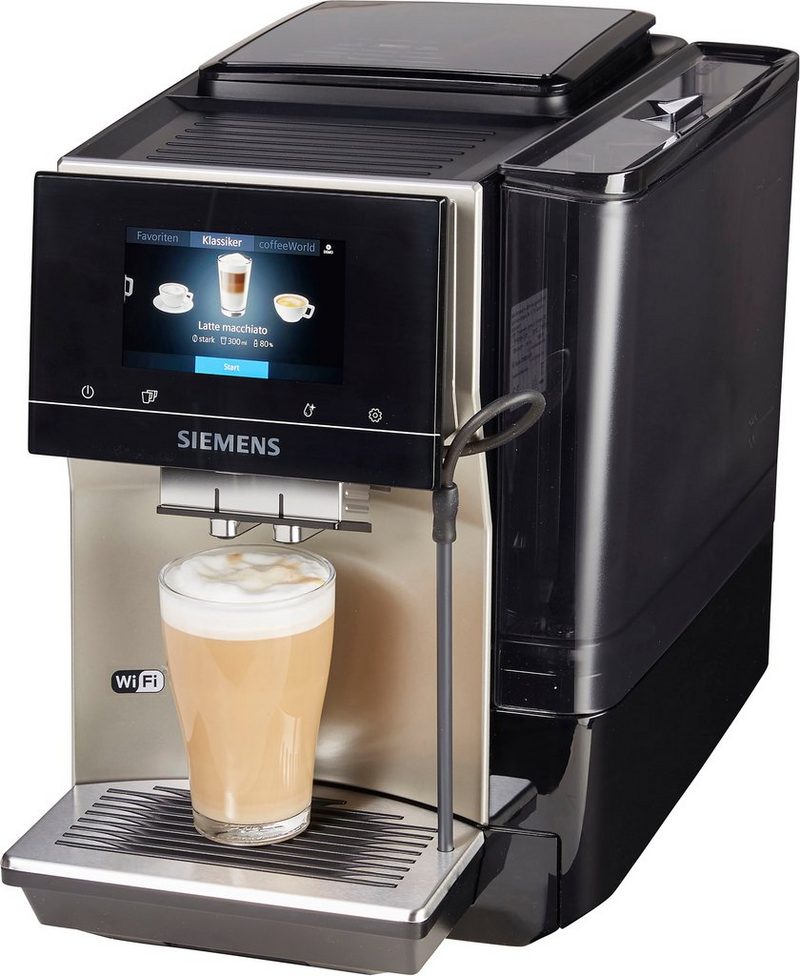 SIEMENS Kaffeevollautomat EQ.700 Inox silber metallic TP705D47 internationale Kaffeespezialitäten intuitives Full-Touch-Display speichern Sie bis zu 10 individuelle Kaffee-Favoriten automatische Milchsystem-Reinigung