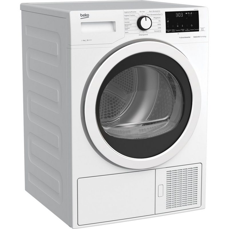 BEKO Wärmepumpentrockner DH85T6GXV 8 kg Sensortrocknung Knitterschutz Reversierende Trommel Allergikergeeignet Restzeitanzeige